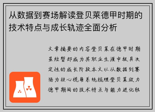 从数据到赛场解读登贝莱德甲时期的技术特点与成长轨迹全面分析